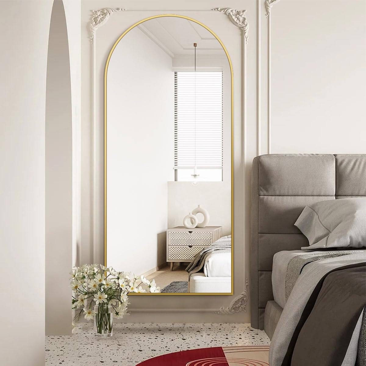 Alt View 5. Hanke - Arched Full Length Mirror Large Floor With Aluminum Alloy Frame Standing Hanging Or Leaning Wall-mounted Body - Gold 78"L x 35"W.