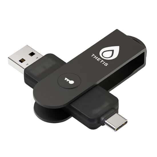 THETIS - Pro FIDO2 Security Key - Dual USB-A/C + NFC, Passwordless 2FA/U2F, Durable Rotating Metal Cover, No Battery - Black