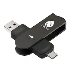 Front. THETIS - Thetis Pro FIDO2 Security Key - Dual USB-A/C + NFC, Passwordless 2FA/U2F, Durable Rotating Metal Cover, No Battery - Black.