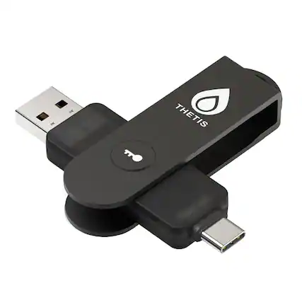 Front. THETIS - Thetis Pro FIDO2 Security Key - Dual USB-A/C + NFC, Passwordless 2FA/U2F, Durable Rotating Metal Cover, No Battery - Black.