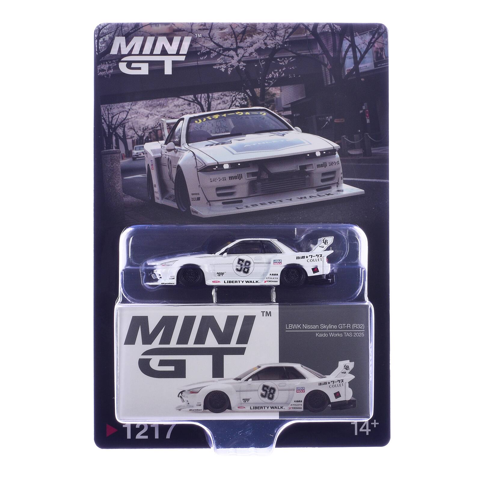MINI GT

meiji meiji WALK LIBERTY
CON
COLLET
serving KEEB AMILETE LIBERTY WALK. TOS
TM LBWK Nissan Skyline GT-R (R32) MINI Kaido Works TAS 2025 GT COLLET 58 500 MINI KORE LIBERTY WALK 1217 14+