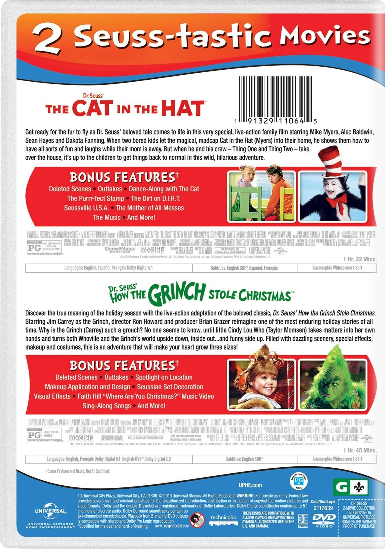 Angle. Dr. Seuss' How The Grinch Stole Christmas /The Cat In The Hat (DVD Double Feature) [DVD].