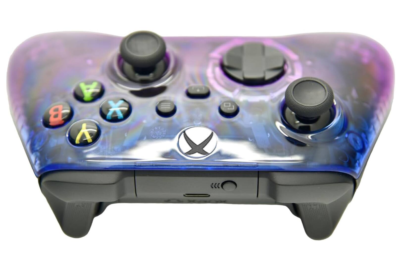 Back. ProControllers - Custom Wireless Controller for Xbox Series X|S, Xbox One, & PC - Clear Blue & Purple.
