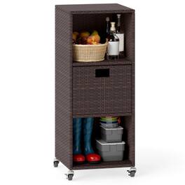Costway - Outdoor Storage Cabinet with Storage Shelves Drawer and Rolling Wheels for Porch - Brown