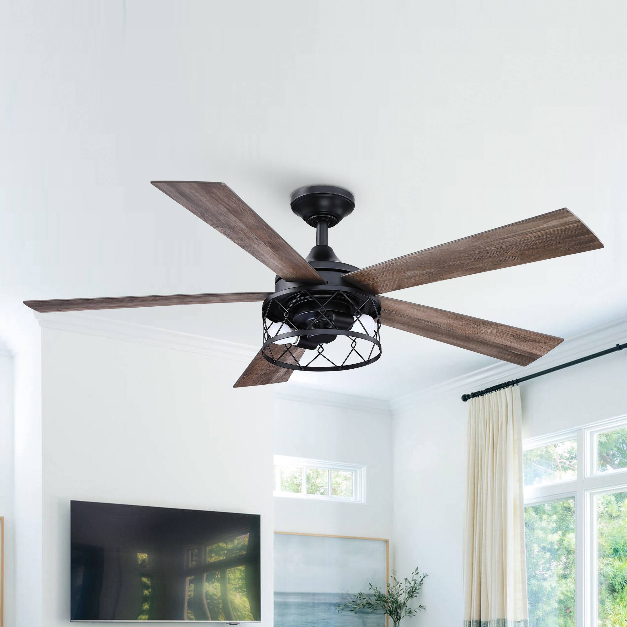 Alt View 2. Parrot Uncle - 52 in. Farmhouse Black Reversible Blades AC Motor Ceiling Fan with Light and Remote - Black.