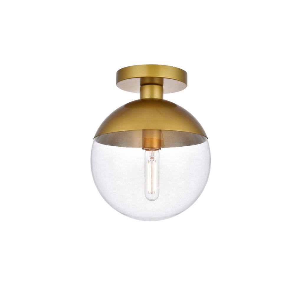 Alt View 2. Living District - Eclipse 1 Light Brass Flush Mount With Clear Glass - Brass And Clear.