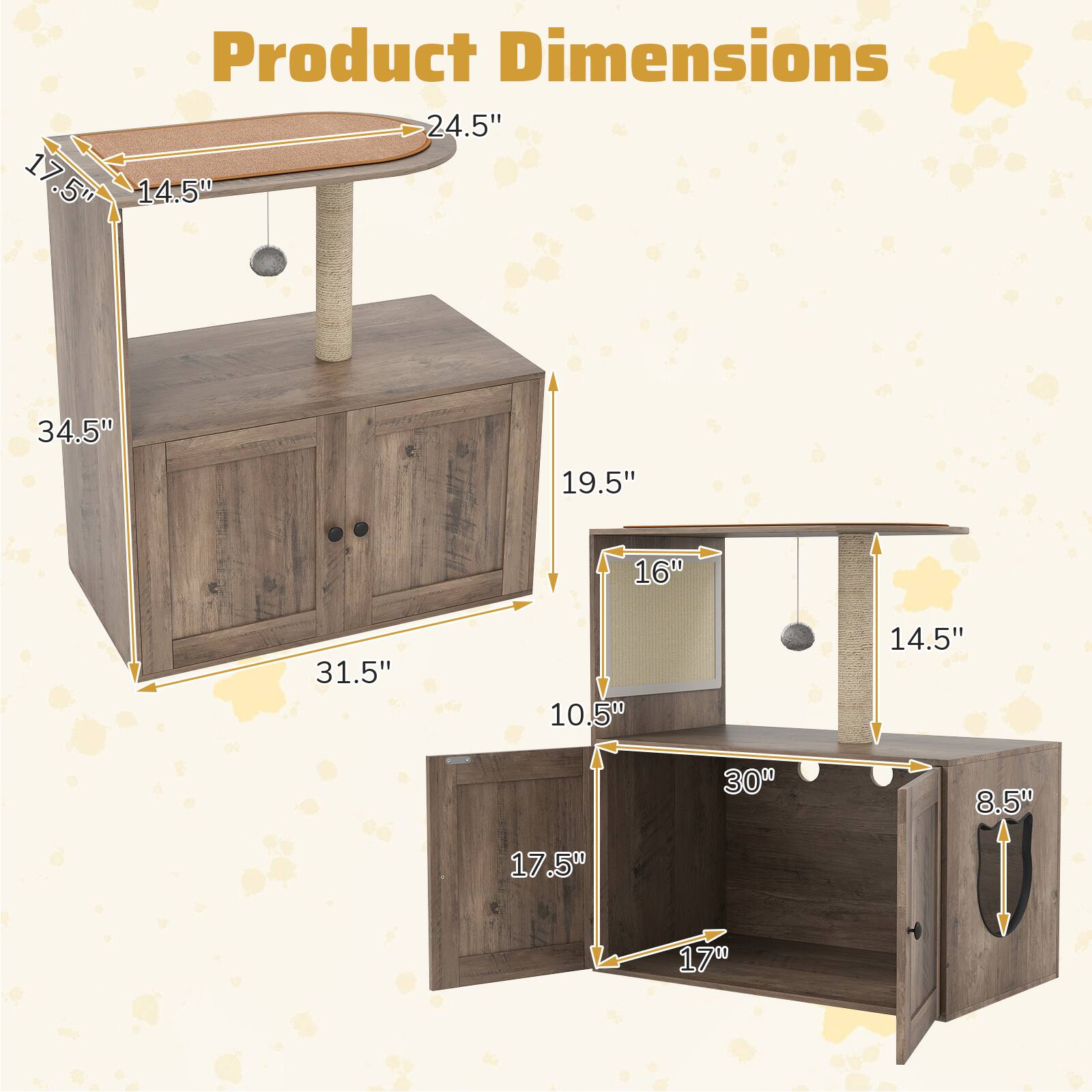 Product Dimensions

- 24.5"
- 17.5"
- 14.5"
- 34.5"
- 19.5"
- 16"
- 31.5"
- 10.5"
- 14.5"
- 30"
- 8.5"
- 17.5"
- 17"
