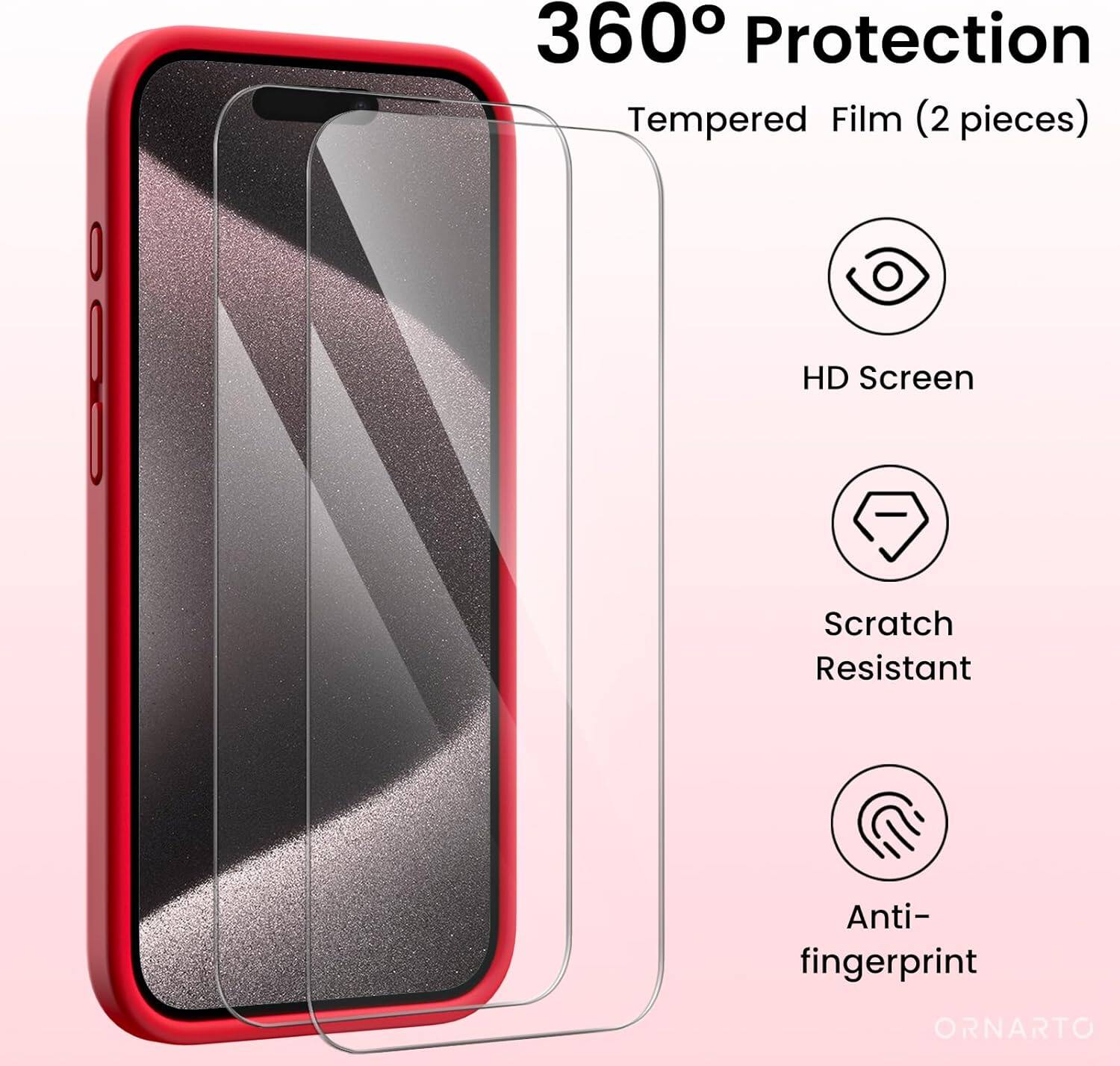 360° Protection Tempered Film (2 pieces) HD Screen Scratch Resistant Anti-fingerprint ORNARTO