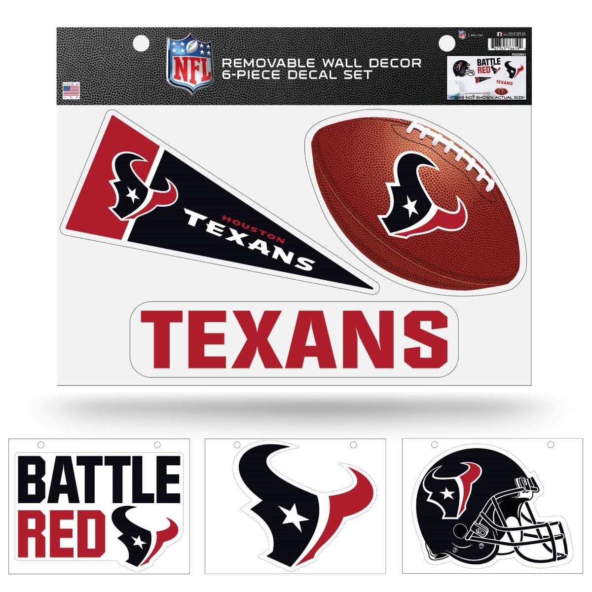 Rico Industries - Houston Football Texans (Set of 6) Individual Easy Peel Die-Cut Decal Stickers - Remove - Re-organize - Re-apply - Multi