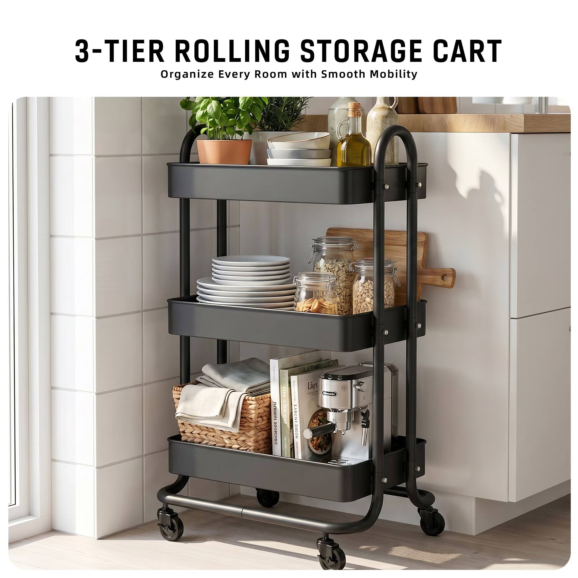 3-TIER ROLLING STORAGE CART  
Organize Every Room with Smooth Mobility
