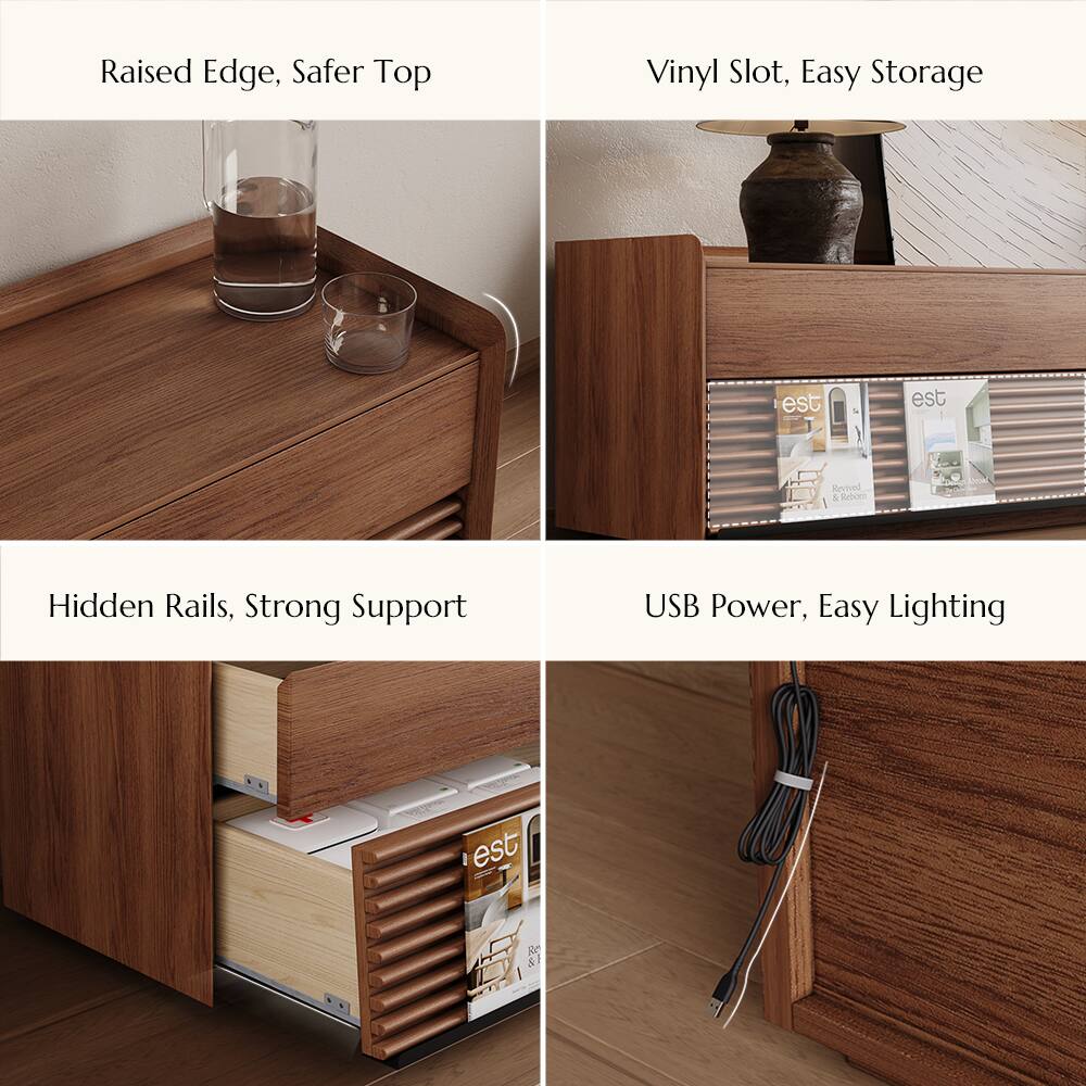 Raised Edge, Safer Top

Vinyl Slot, Easy Storage

Hidden Rails, Strong Support

USB Power, Easy Lighting