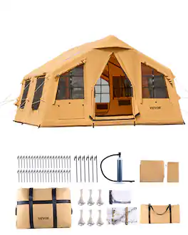 VEVOR - Inflatable Tents, 8-12 Person Easy Setup Blow up Tent with Hand Pump, 4 Season Luxury Glamping Tent with 2 Skylights - Yellow