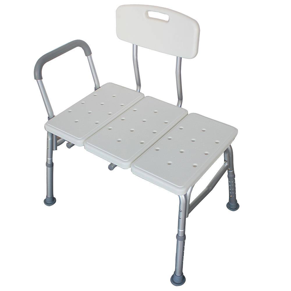 Angle. Winado - Shower Chair Bath Tub Shower Transfer Bench Stool with Foam Armrest, Backrest Seat, Adjustable Heights, Non-Slip Handle - White.