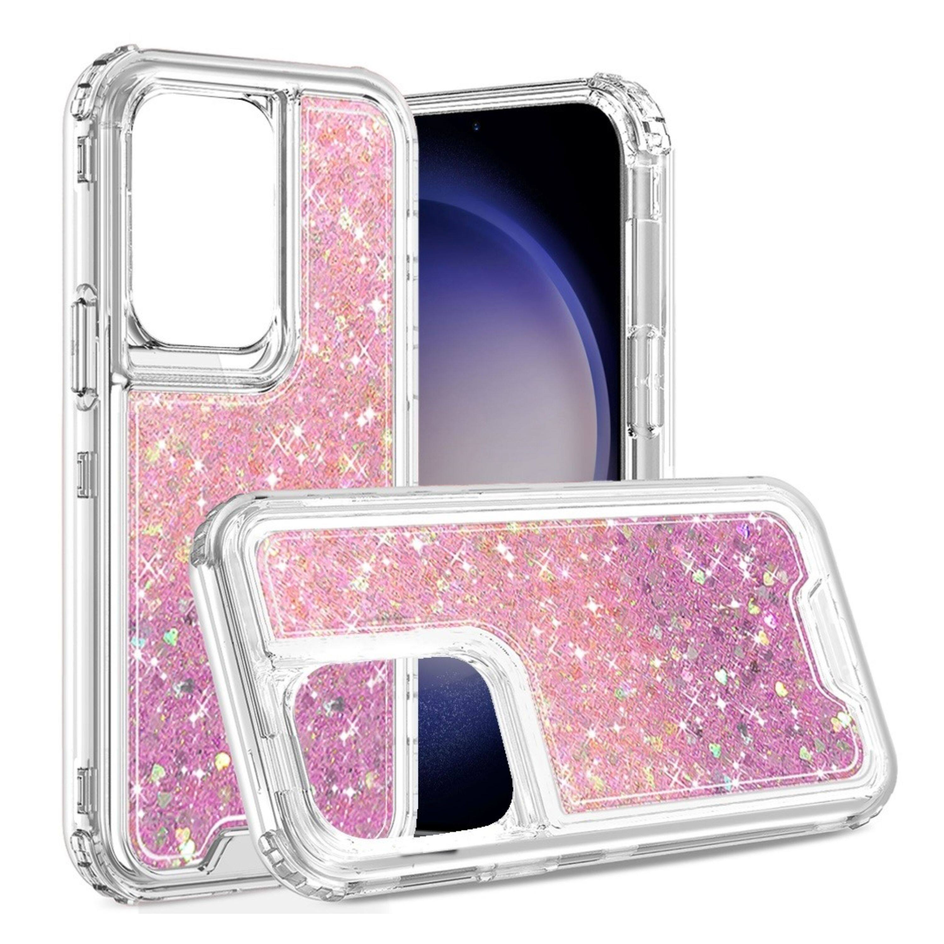 Angle. Kitcheniva - Shockproof Epoxy Glitter Phone Case For Samsung Galaxy S24+ Plus Pink/Light Purple - Pink/Light Purple.