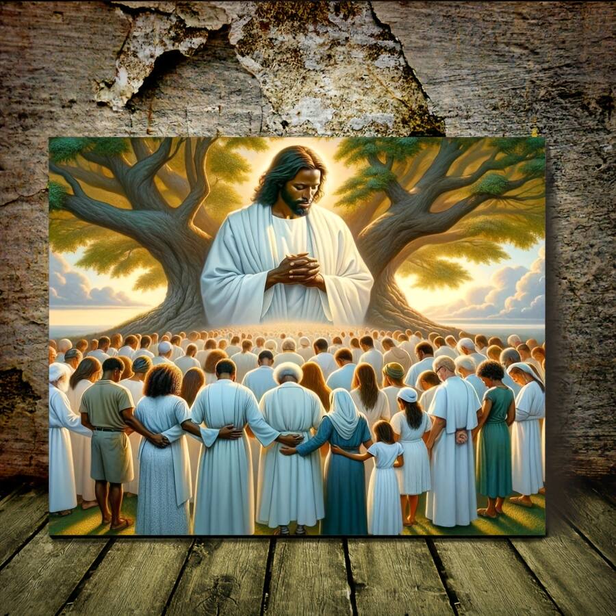 Angle. blue - 1 Piece Wood Frame Canvas Painting, Black Jesus, African American Christian Jesus Bless Us, Framed Wall Art Print, Suit - Color:24*16inch.