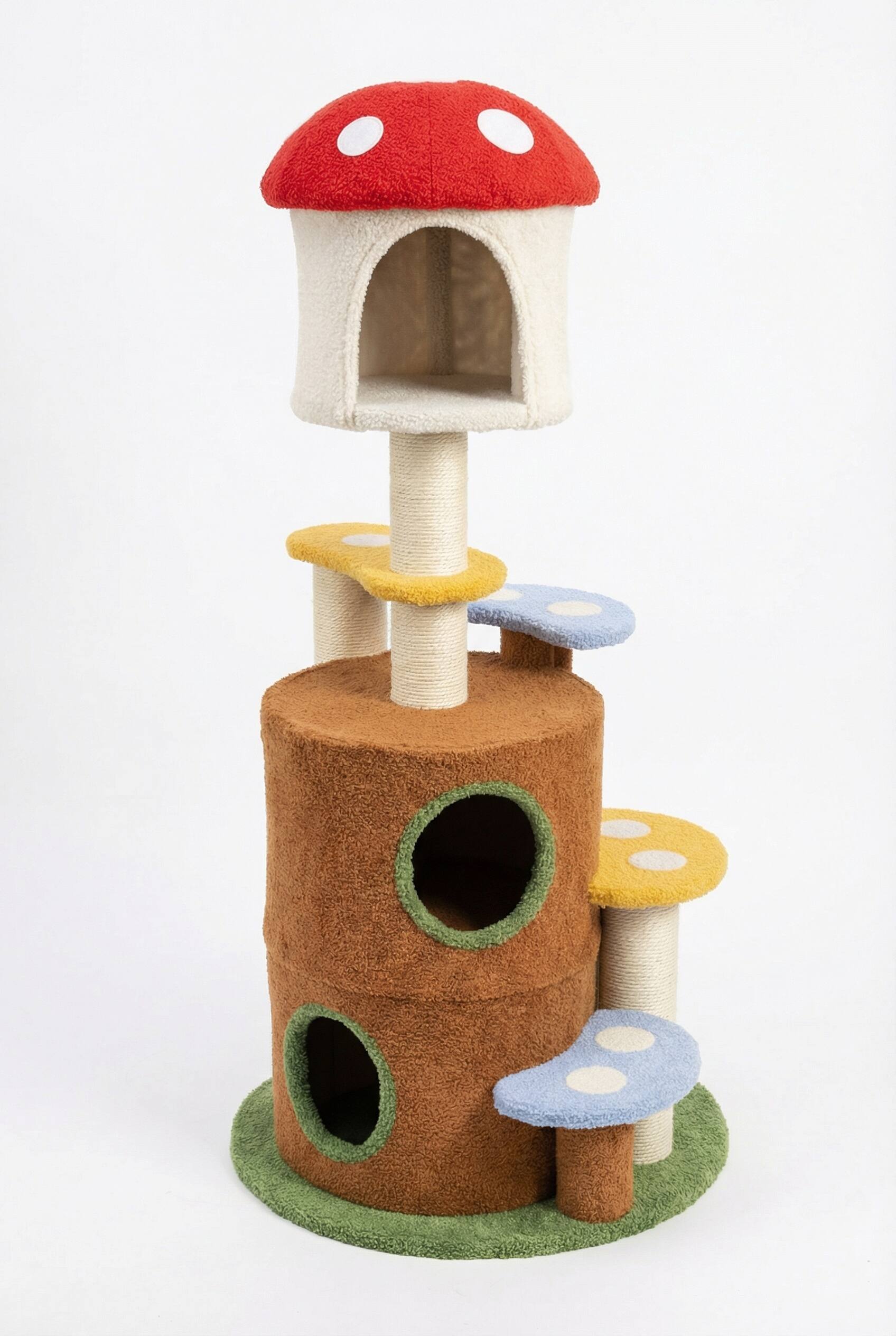 Front. KyyWee - Mushroom Cat Tree with Large Condo, Platforms, Ladder and Scratching Posts.