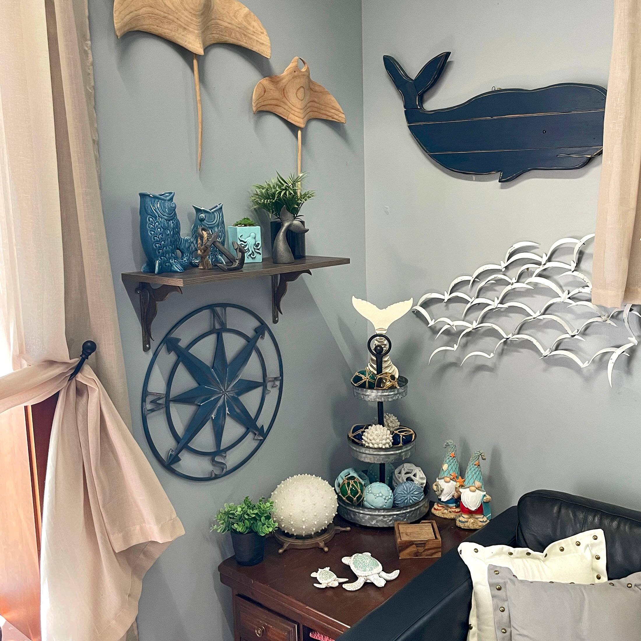 Alt View 5. Zeckos - 20 Inch Distressed Metal Compass Rose Nautical Wall Decor Indoor Outdoor, Blue - Blue.