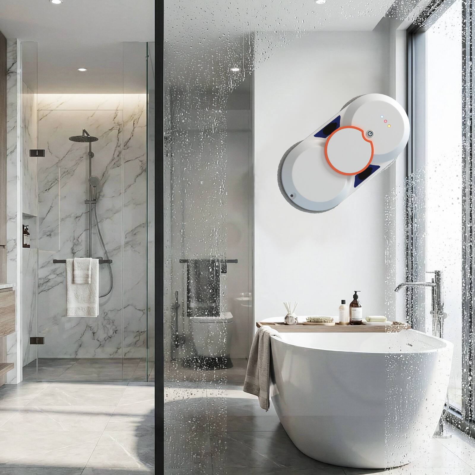 Left. Topteng - 5600Pa Smart Window Cleaning Robot - Dual Auto Water Spray, 3 Cleaning Modes, UPS Safety, for High-Rise Glass & Tiles.