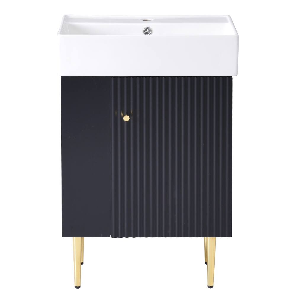 Alt View 10. Loheer - Loheer 21.6 inch black bathroom vanity with ceramic sink left side storage - Black.