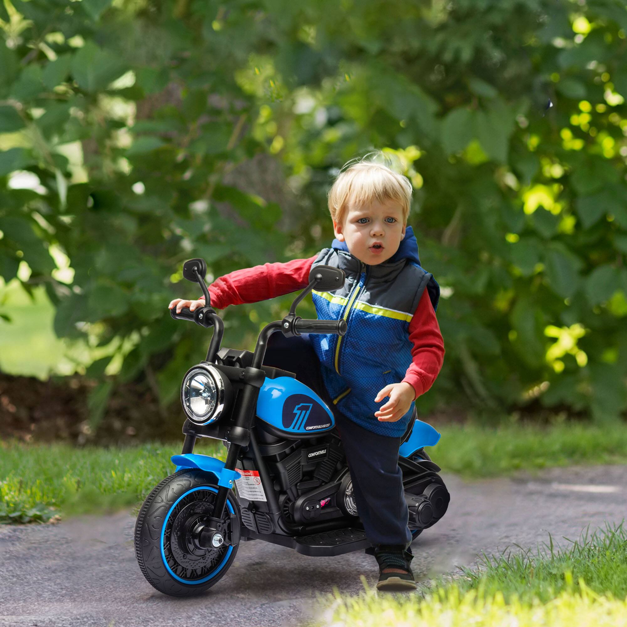 Angle. Aosom - Kids Motorcycle with Training Wheels, 6V Ride-on Toy for Toddler 18-48mos, Battery Motorbike with 1-Button Start.