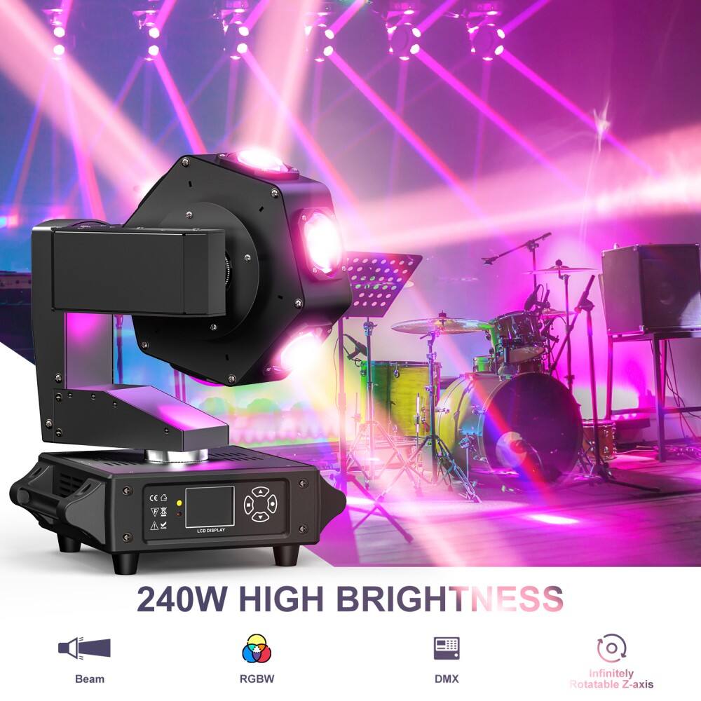 240W HIGH BRIGHTNESS

- Beam
- RGBW
- DMX
- Infinitely Rotatable Z-axis