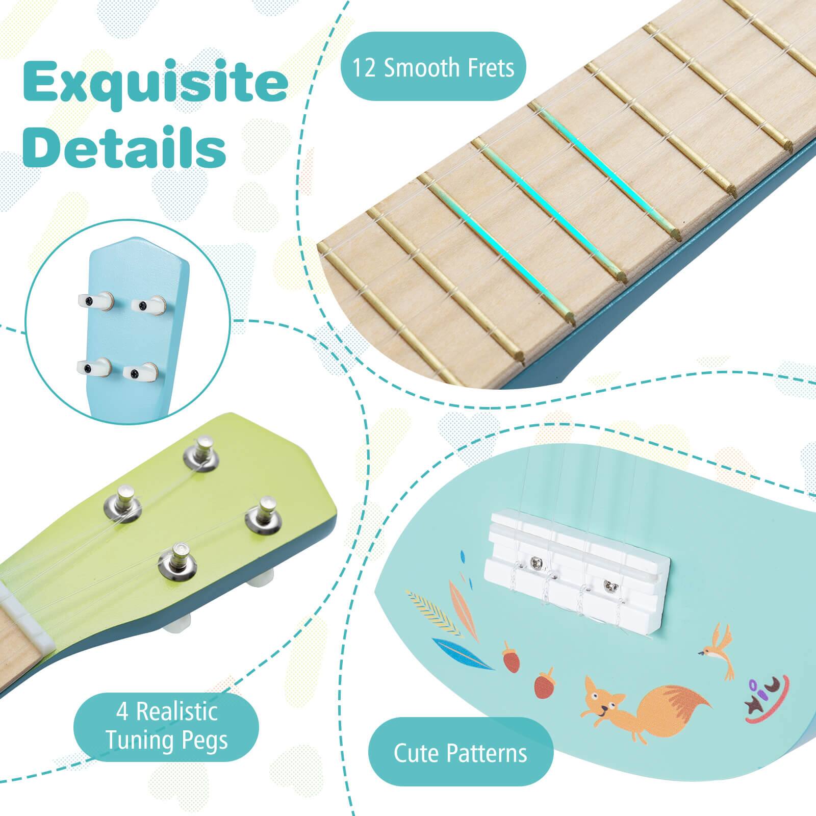 Exquisite Details

- 12 Smooth Frets
- 4 Realistic Tuning Pegs
- Cute Patterns