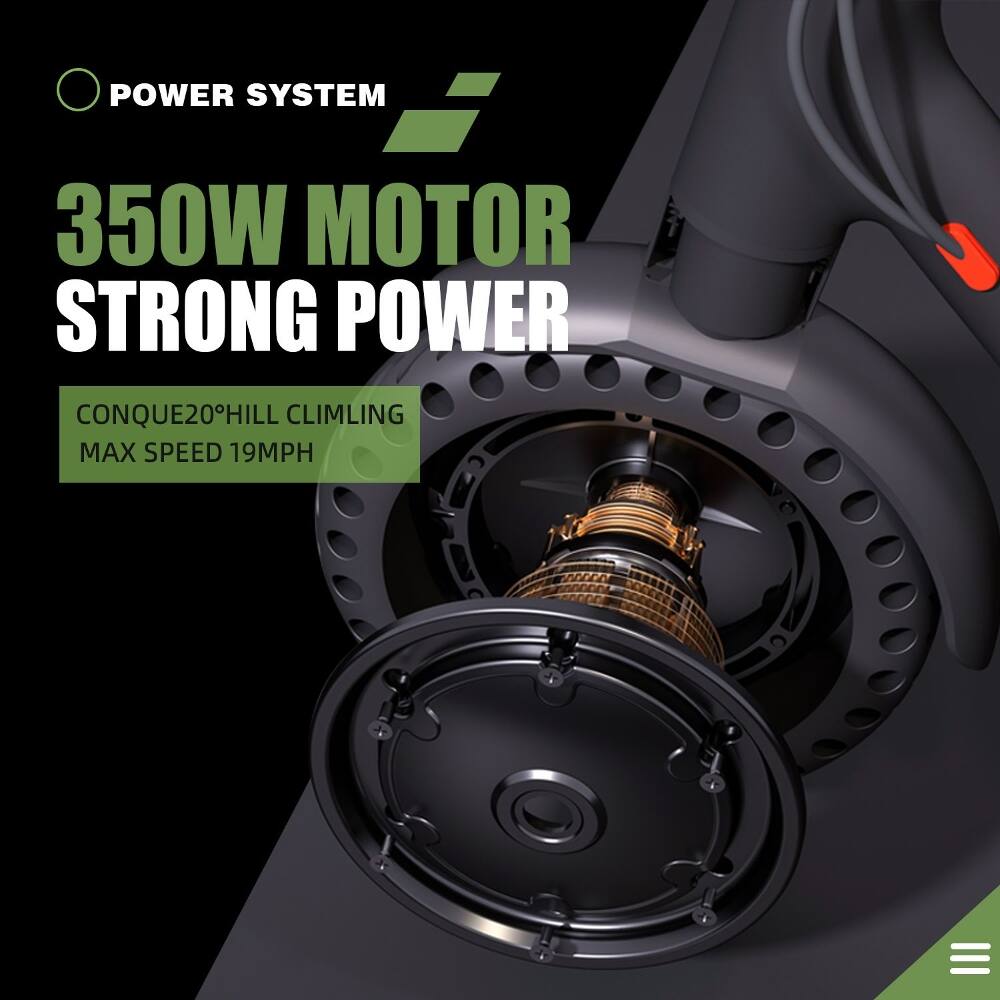 POWER SYSTEM  
350W MOTOR  
STRONG POWER  
CONQUE 20° HILL CLIMBING  
MAX SPEED 19MPH