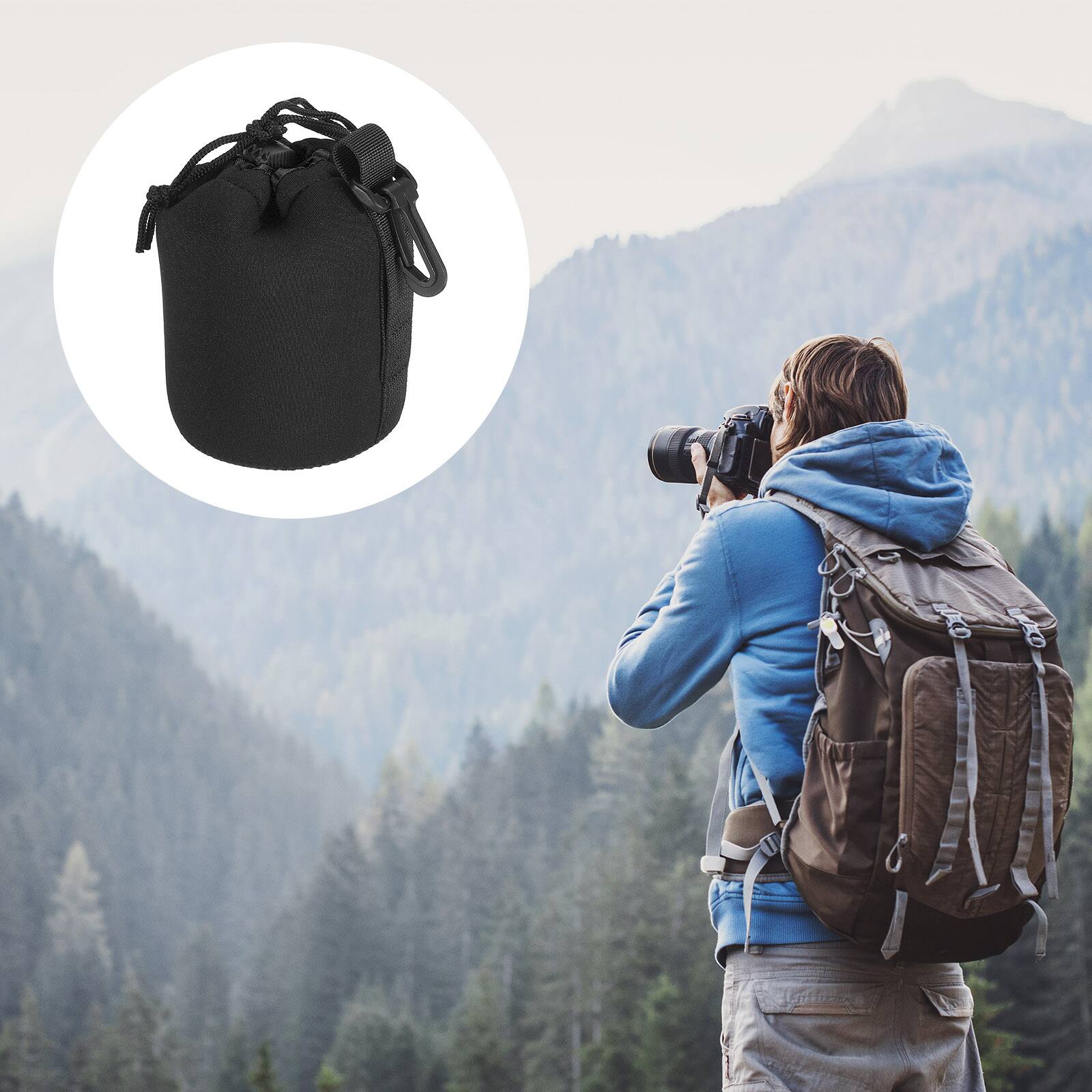 Alt View 6. Unique Bargains - Camera Lens Bag, 2pcs 3.3"x5.5" Drawstring Pouch with Thick Neoprene for DSLR Lens, Water Coffee Cups - Black.