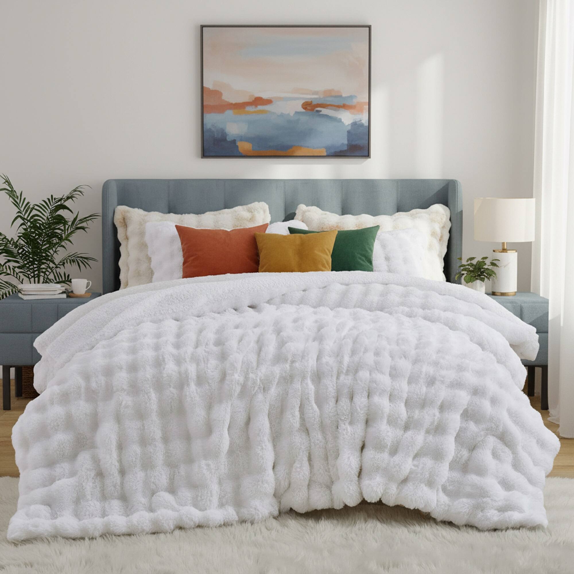 Angle. Peace Nest - Peace Nest Ultra-Soft Faux Fur Comforter Set with Plush Tie-Dye & Reversible Sherpa, White, King - White.