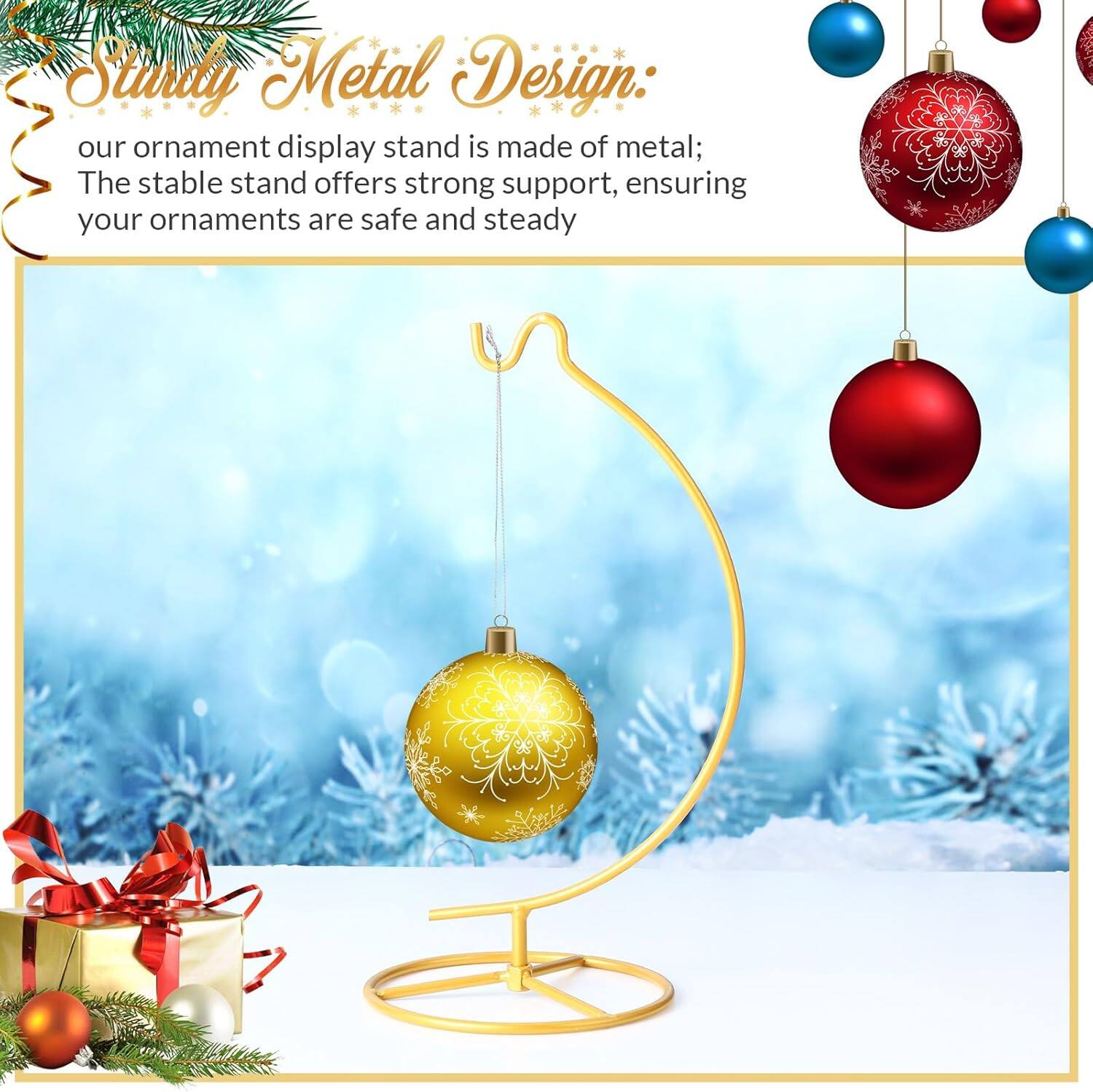 Sturdy Metal Design:  
our ornament display stand is made of metal;  
The stable stand offers strong support, ensuring your ornaments are safe and steady.