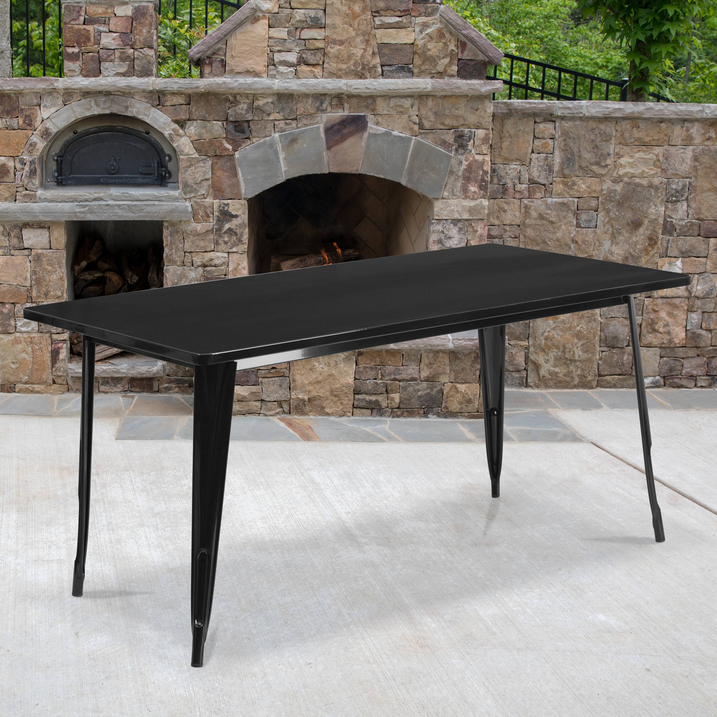 Angle. Flash Furniture - Charis Commercial Grade 31.5" x 63" Rectangular Black Metal Indoor-Outdoor Table - Black.