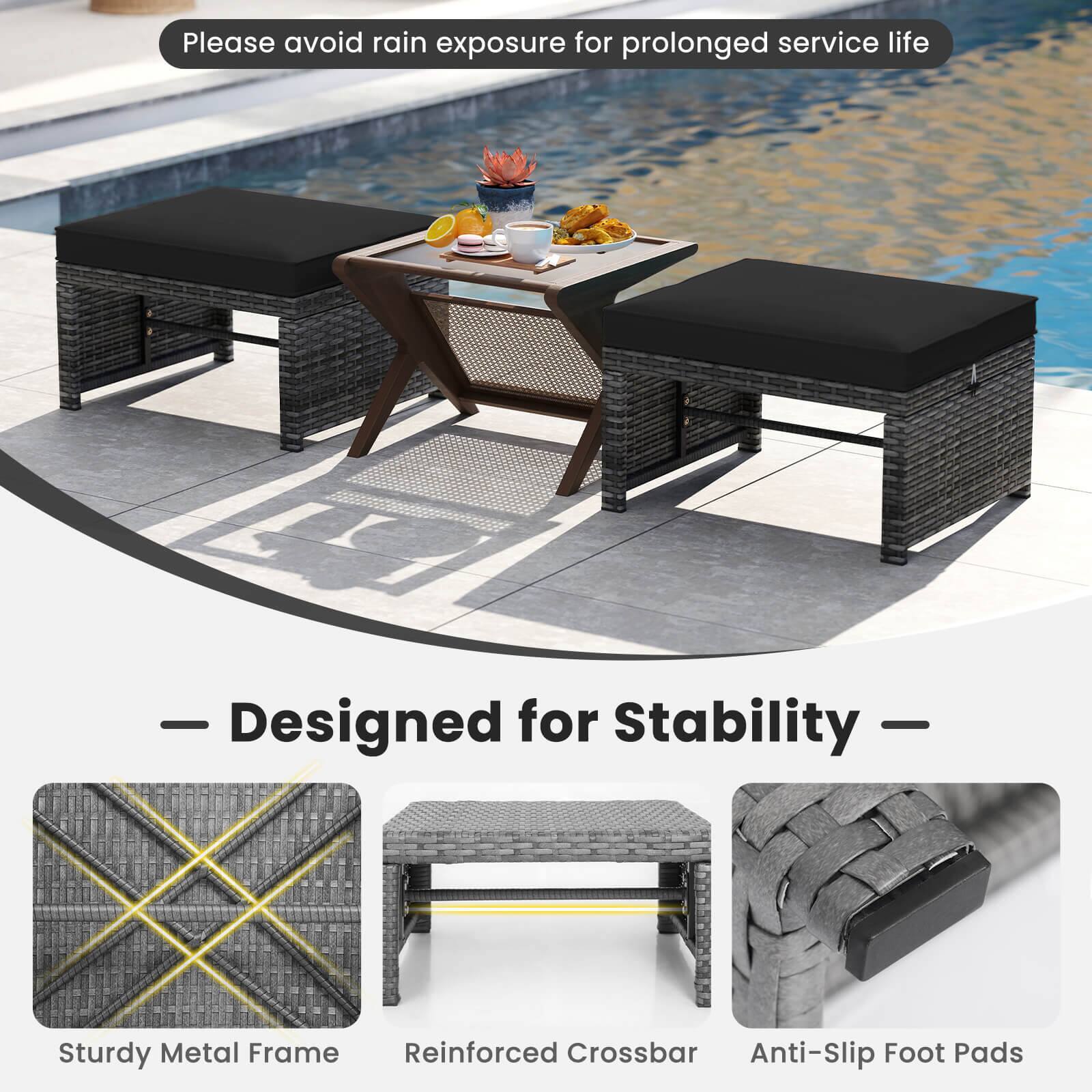 Please avoid rain exposure for prolonged service life

Designed for Stability

Sturdy Metal Frame
Reinforced Crossbar
Anti-Slip Foot Pads