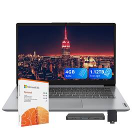 Lenovo - Ideapad 1i 14" HD Laptop,Intel Celeron N4500,4GB,128GB eMMC+1TB Dock Set,1 Year Office 365,Win 11 Pro - Gray