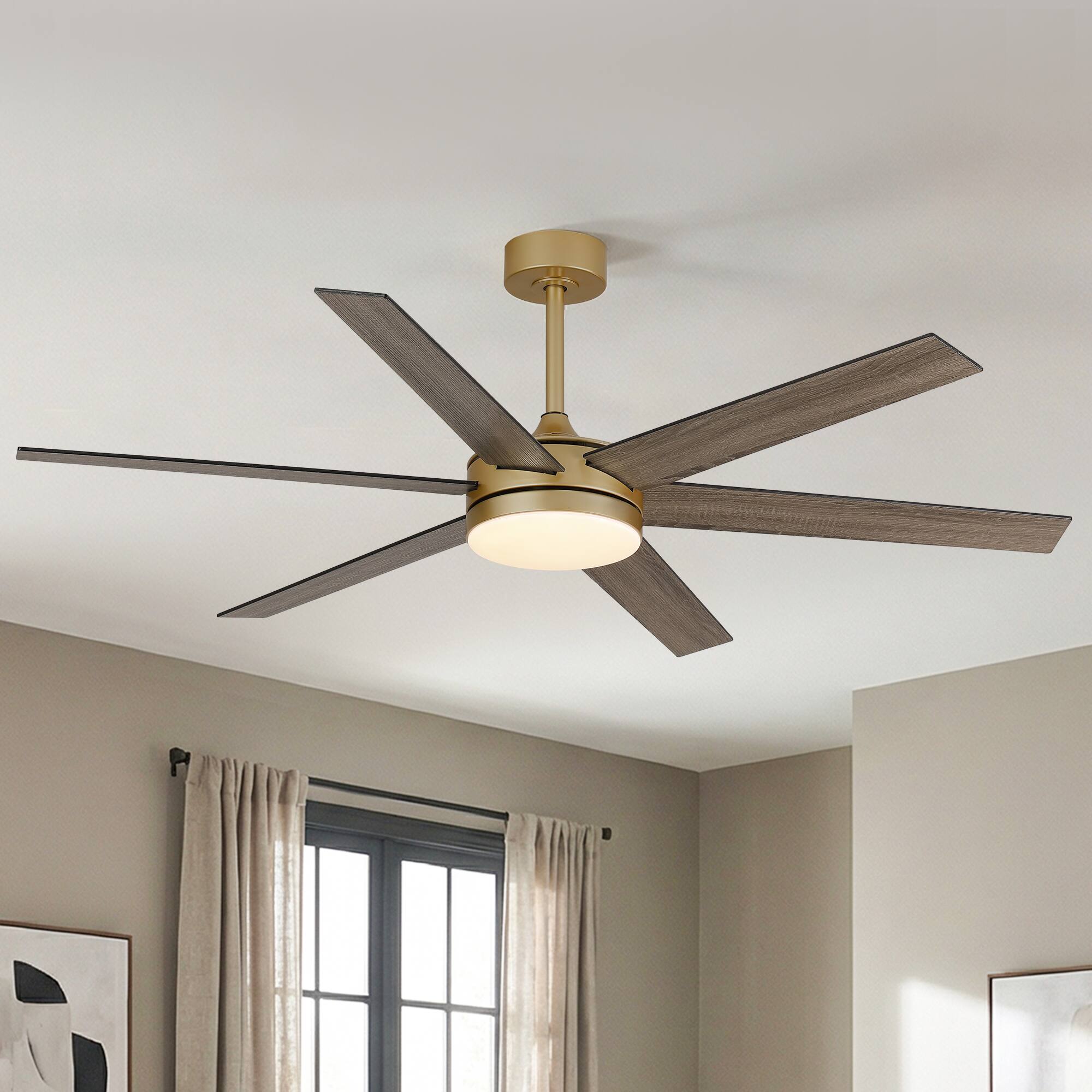 Front. Vaczon - 60 Inch Ceiling Fan with Light and Remote, 24W 3CCT Dimmable, 6 Blades, 6-Speed Reversible, Modern Ceiling Fan - Weathered wood.