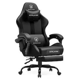 GTPlayer - Gaming Chair with Pocket Spring Cushion PU Leather Ergonomic Computer Chair with Footrest and Lumbar Support - Black
