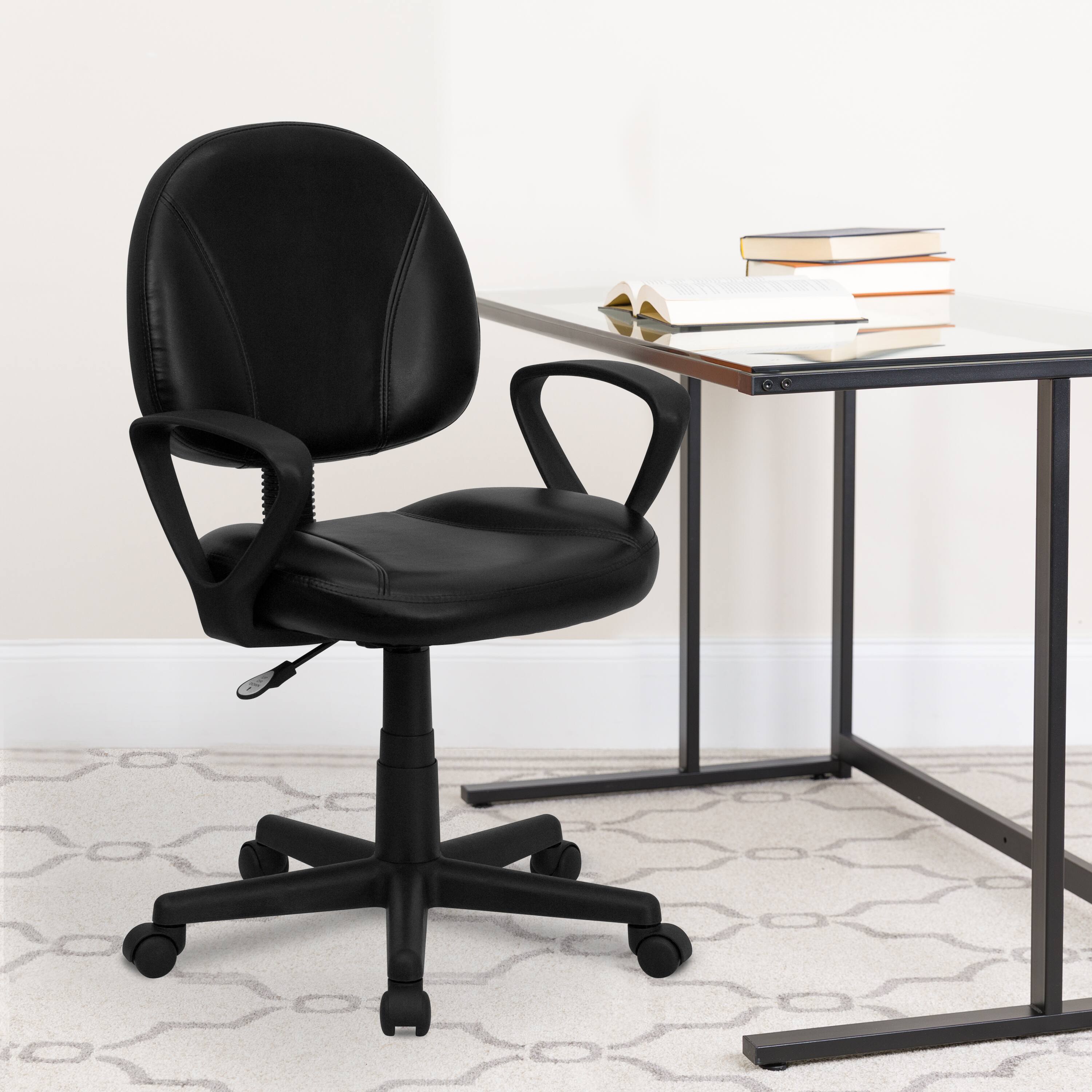 Alt View 1. Emma + Oliver - Mid-Back Leather Swivel Ergonomic Task Office Chair with Back Depth Adjustment and Arms - Black.