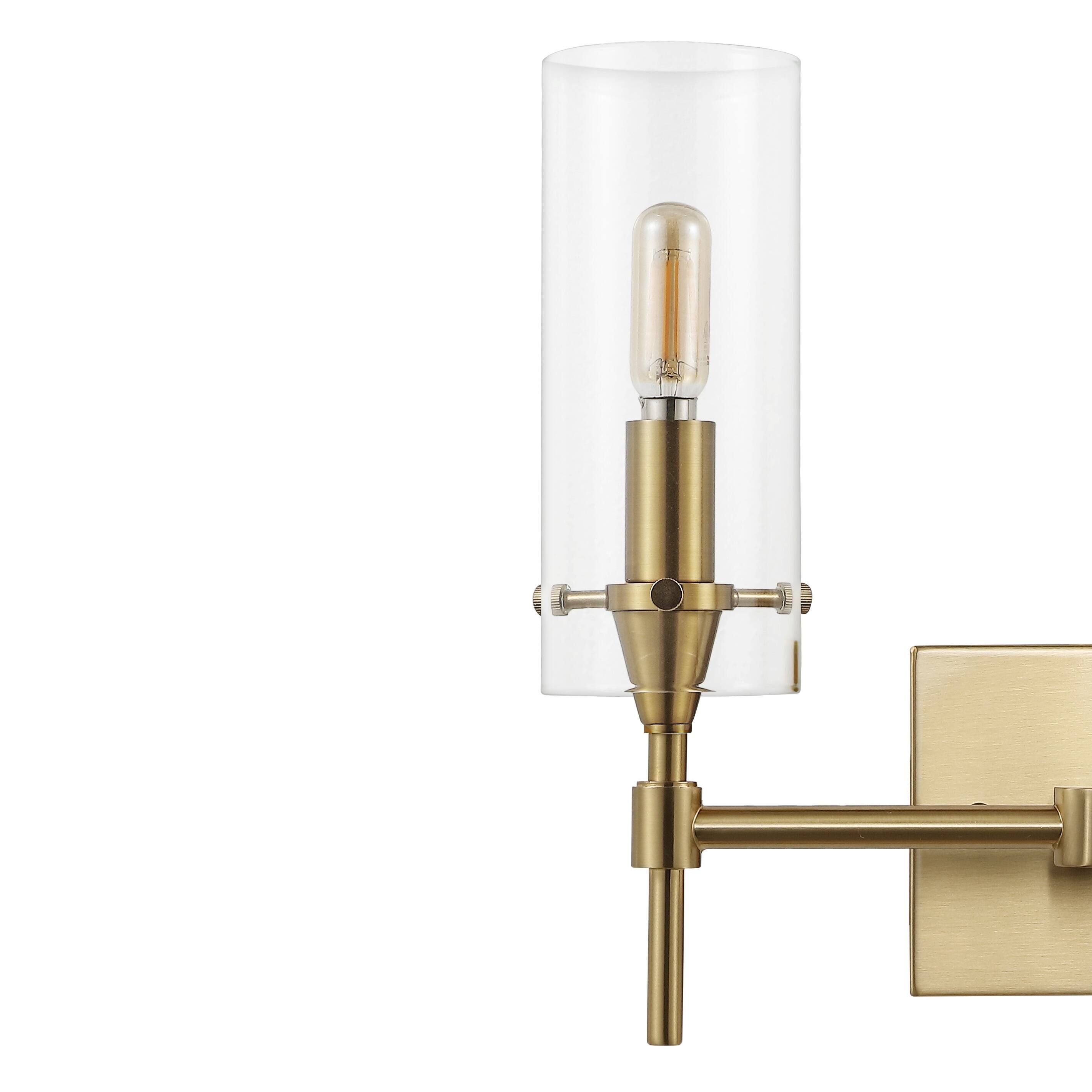 Alt View 4. Jonathan Y - Cato 13.5" 2-Light Modern Farmhouse Iron/Glass LED Vanity, Brass Gold/Clear - Brass Gold.