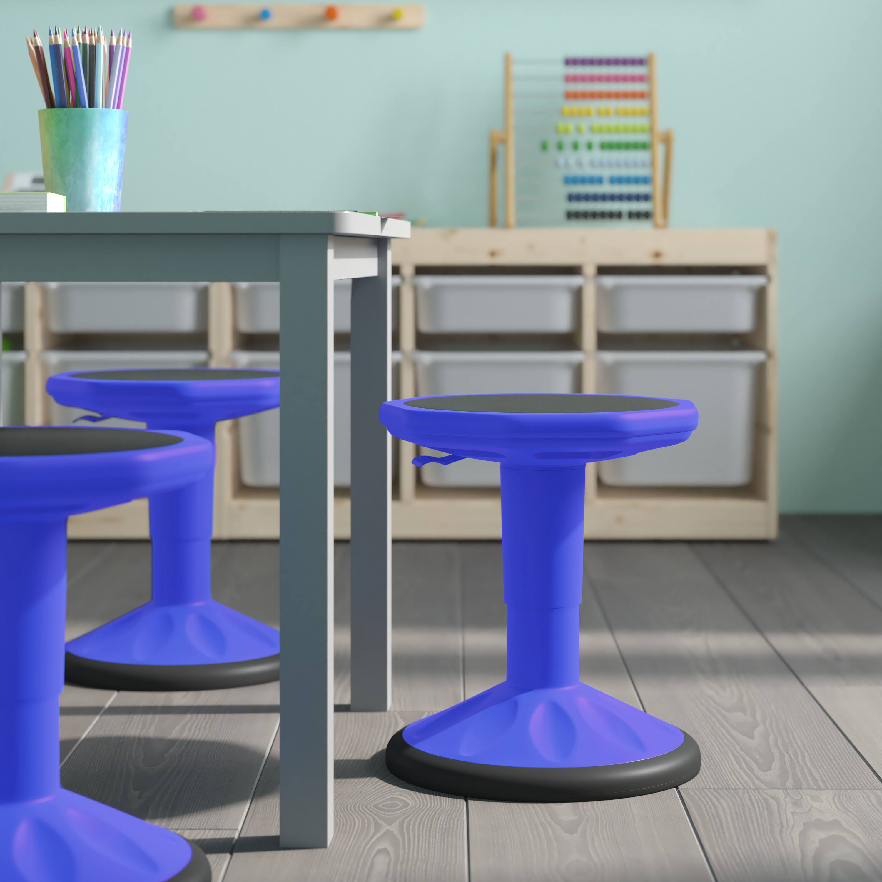 Alt View 5. Emma + Oliver - Saylor Height Adjustable Active Motion Stool for Kids with Weighted Rubber Non-Slip Bottom - Blue.