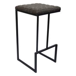 LeisureMod - Quincy Modern Quilted Leather Bar Stool with Black Metal Frame Counter Height Chair for Kitchen and Counter Seating - Gray