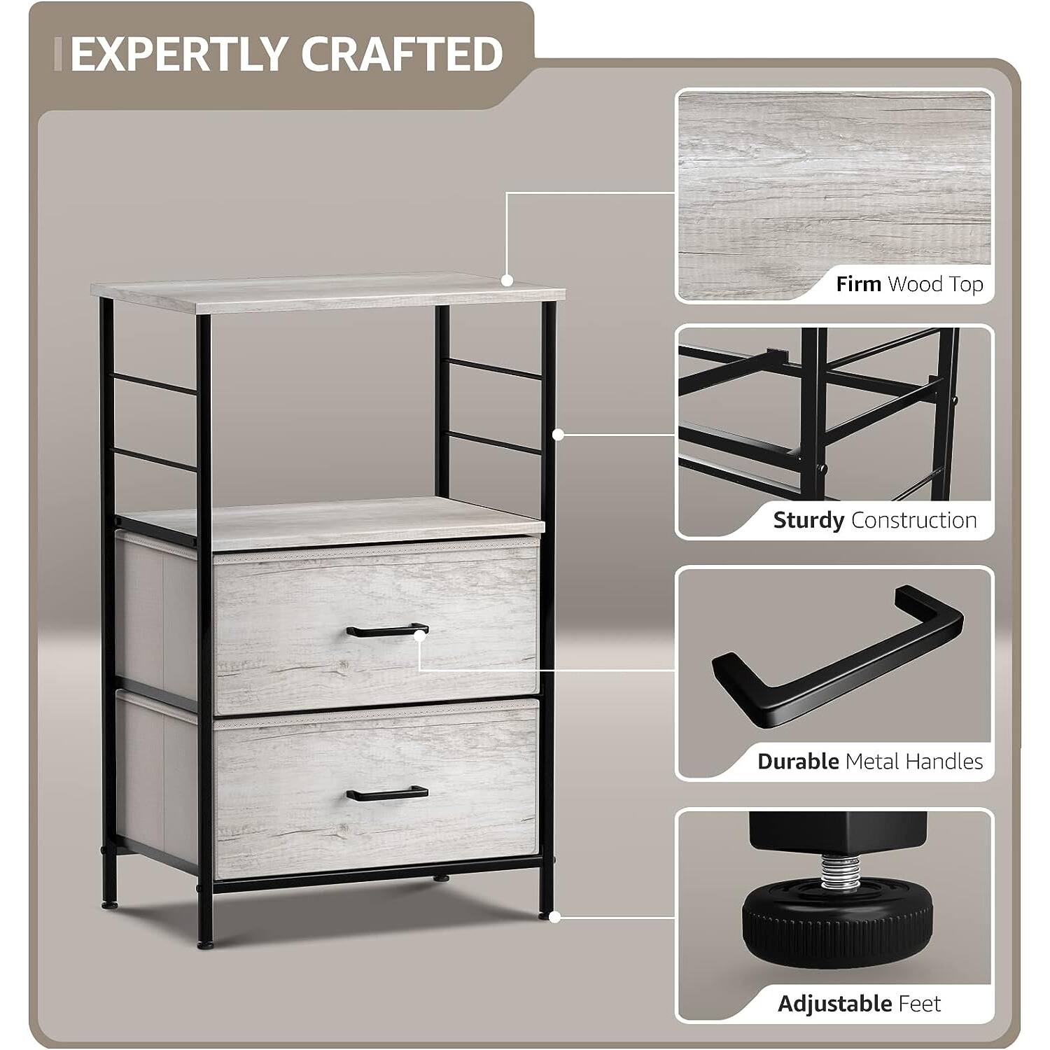 EXPERTLY CRAFTED

- Firm Wood Top
- Sturdy Construction
- Durable Metal Handles
- Adjustable Feet