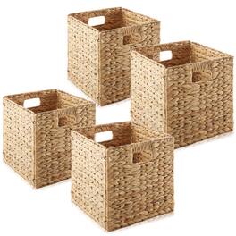 Casafield - 10.5 x 10.5-in Water Hyacinth Storage Baskets - 4 Pack - Natural