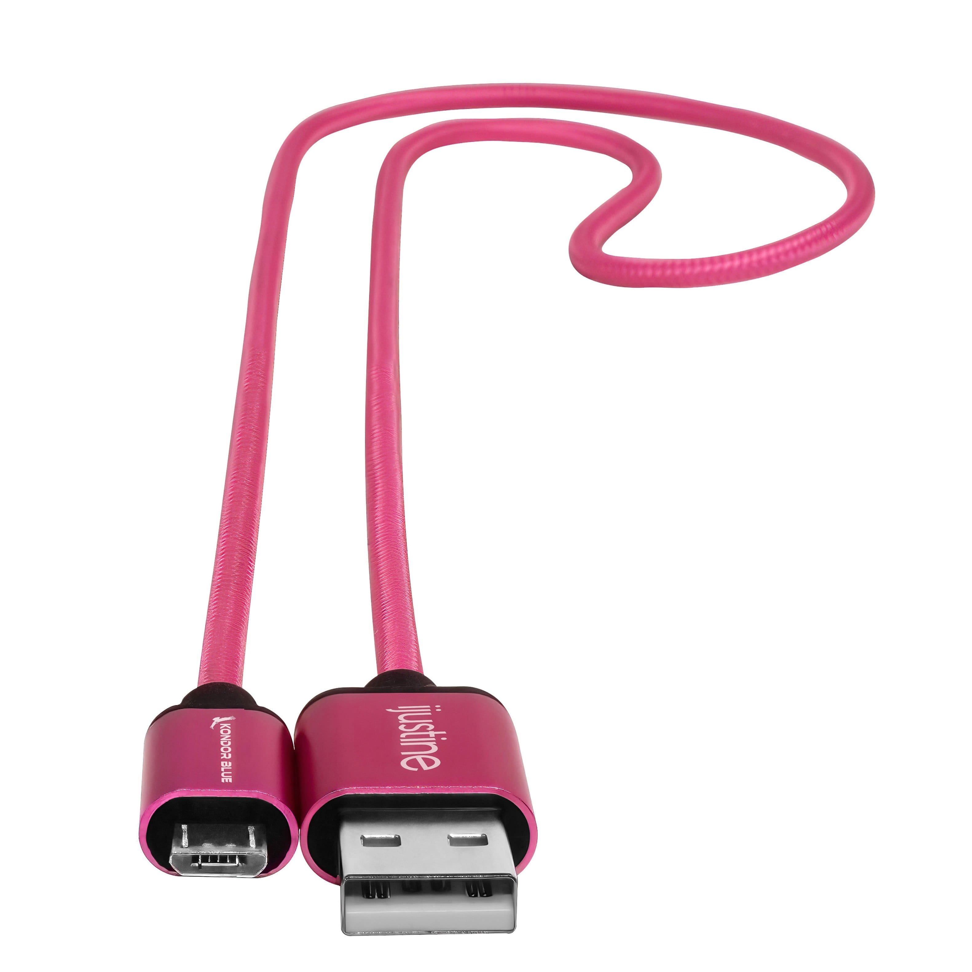 Kondor Blue - iJustine | 10” USB-A to Micro-USB Cable | Rapid-Charge 40W, & High-Speed Data 480 Mbps - Pink