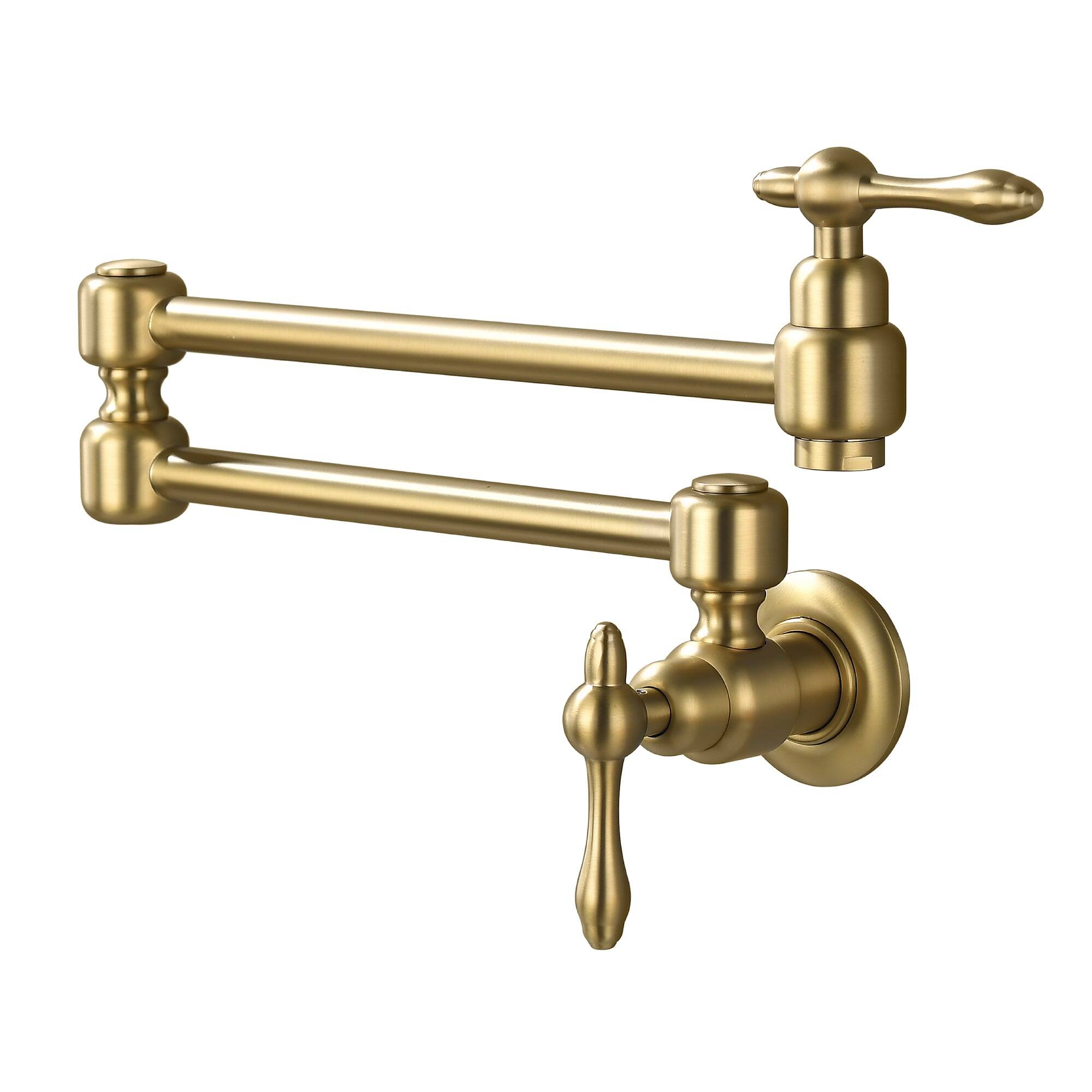 Left. Boyel Living - Brushed Gold Wall Mounted Double Handle Pot Filler 1.8 GPM with Ceramic Cartridge and Mounting Hardware - Brushed Gold.