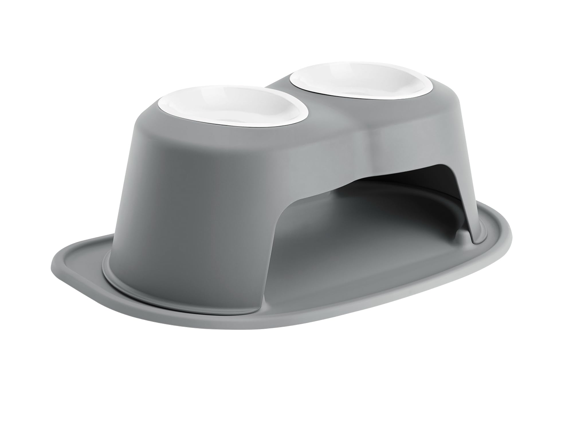 Front. WeatherTech - Double High Pet Feeding System | Elevated Pet Bowls - 8" High Dark Grey - 32oz (4 cup) BPA-Free Plastic Bowls - Dark Grey.
