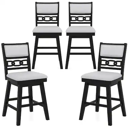 Front. Costway - Costway 25" Swivel Counter Height Chairs Set of 4 with Upholstered Hollow Backrest - Black.