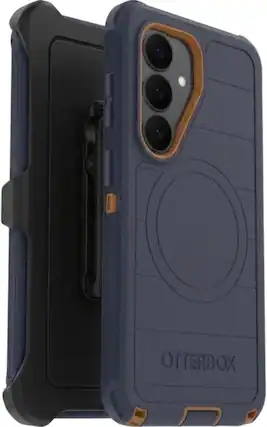 Front. OtterBox - OtterBox Galaxy S26 (Only) - Defender Series Case - Holster Clip Included - Rugged & Durable - with Port Protection - Navy Canyon (Blue & Orange).