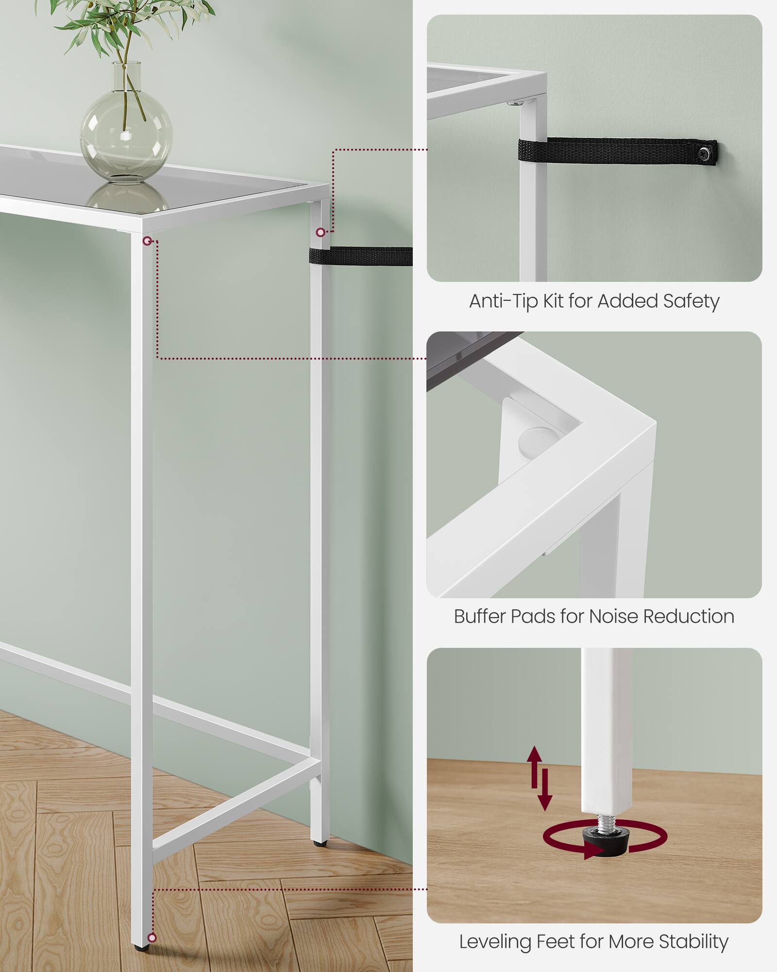 Anti-Tip Kit for Added Safety  
Buffer Pads for Noise Reduction  
Leveling Feet for More Stability