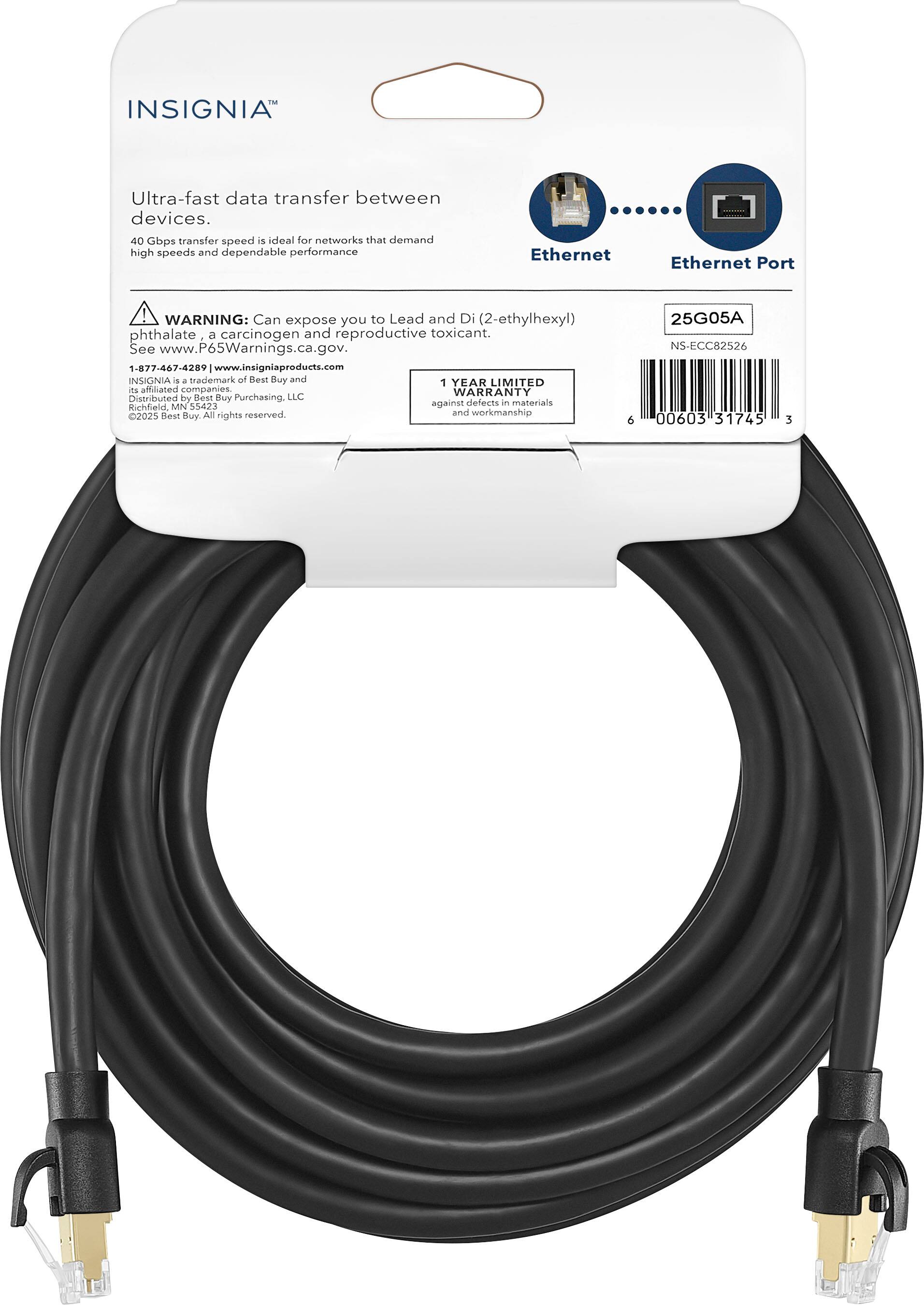 INSIGNIA™

Ultra-fast data transfer between devices.  
40 Gbps transfer speed is ideal for networks that demand high speeds and dependable performance.

Ethernet  
Ethernet Port

WARNING: Can expose you to Lead and Di(2-ethylhexyl) phthalate, a carcinogen and reproductive toxicant. See www.P65Warnings.ca.gov.

1-877-467-4289  
www.insigniaproducts.com  
INSIGNIA™ is a trademark of Best Buy and its affiliated companies.  
Distributed by Best Buy Purchasing, LLC  
©2025 Best Buy. All rights reserved.

1 YEAR LIMITED WARRANTY  
against defects in materials and workmanship

25G05A  
NS-ECC82526

00603 31745
