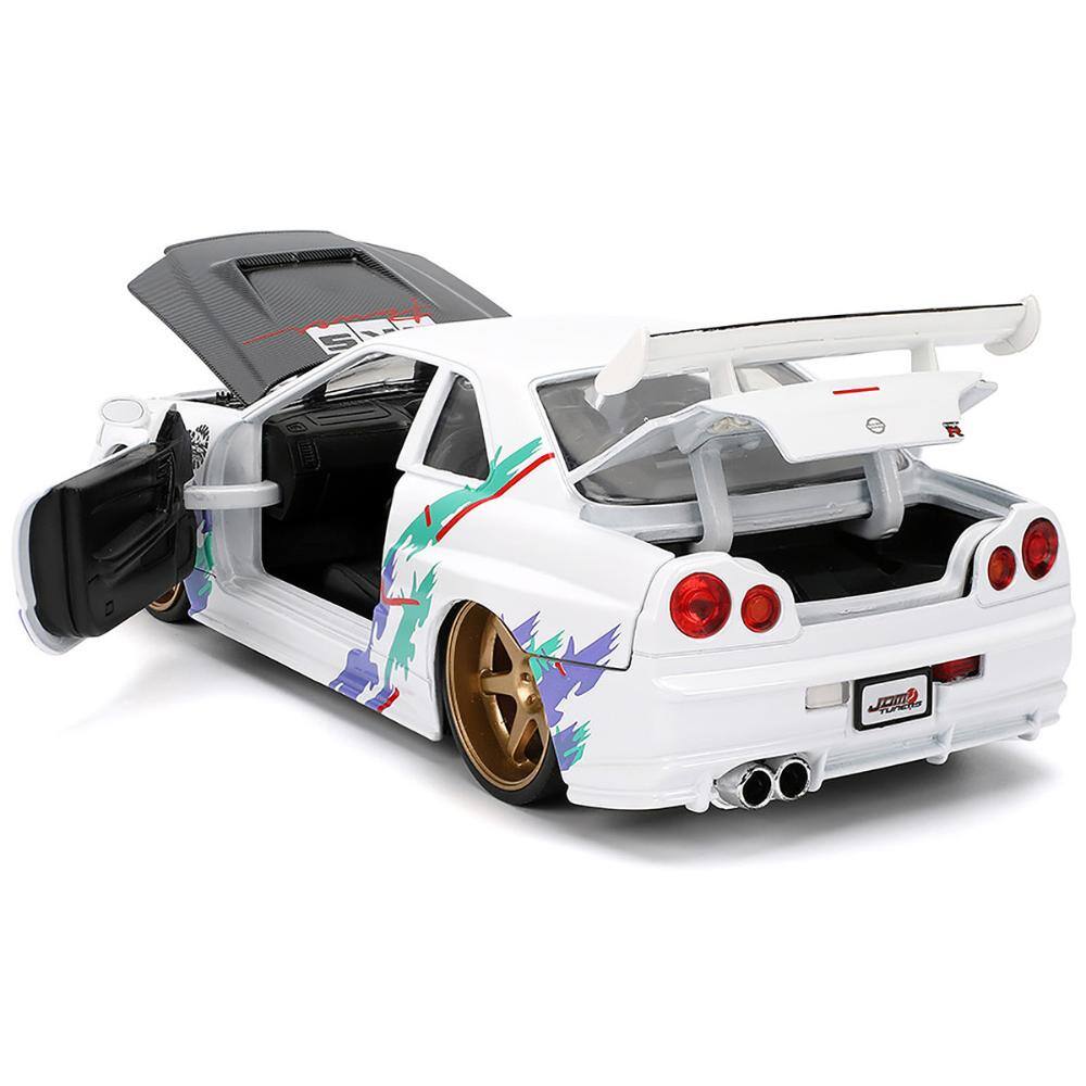 Back. Jada - 2002 Nissan Skyline GT-R R34 RHD White w/ Carbon Hood & Graphics – HKS Power JDM Tuners 1/24 - White.