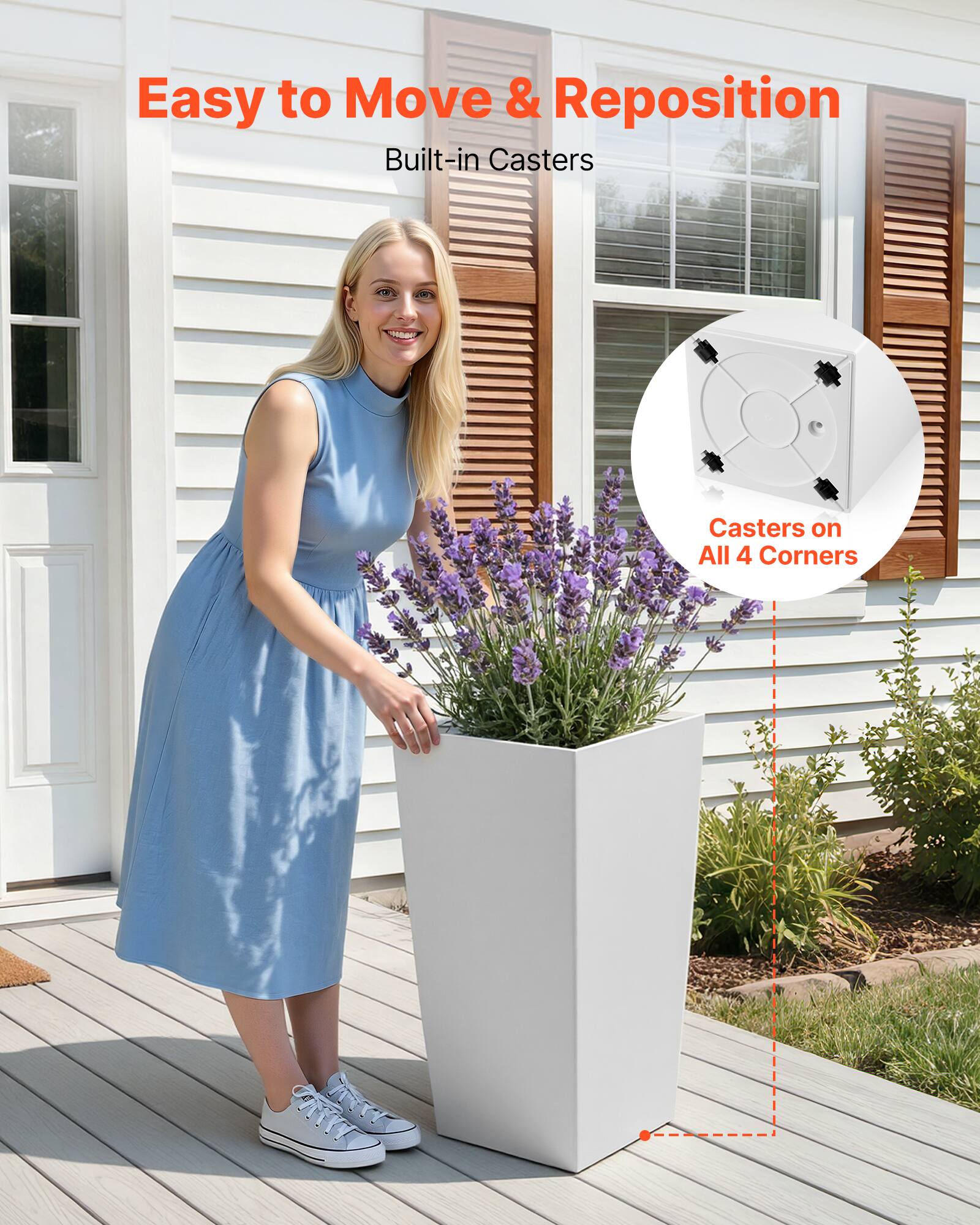 Easy to Move & Reposition  
Built-in Casters  
Casters on All 4 Corners